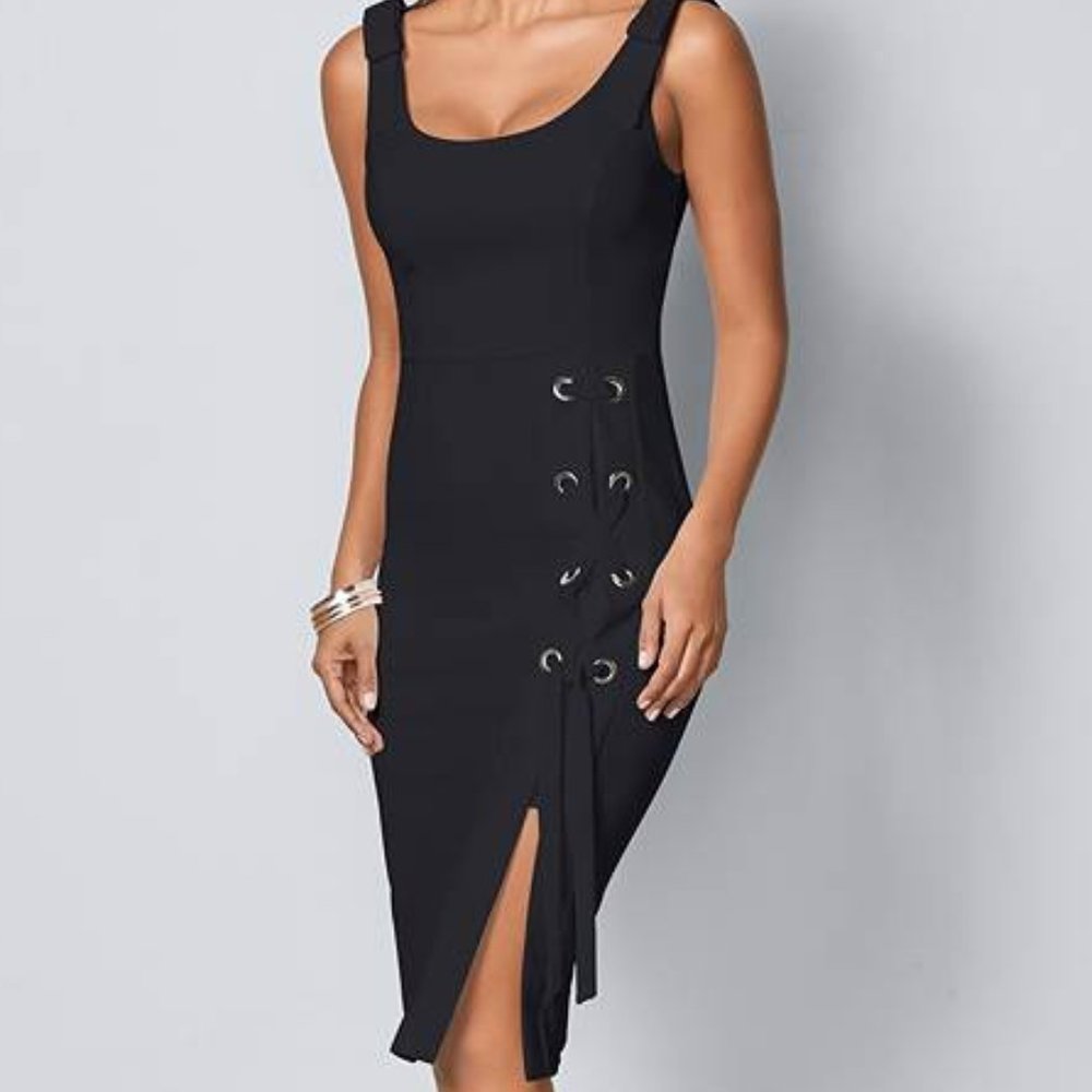VENUS Lace Up Detail Sleeveless Dress, BLACK,‎ Size XS (2)